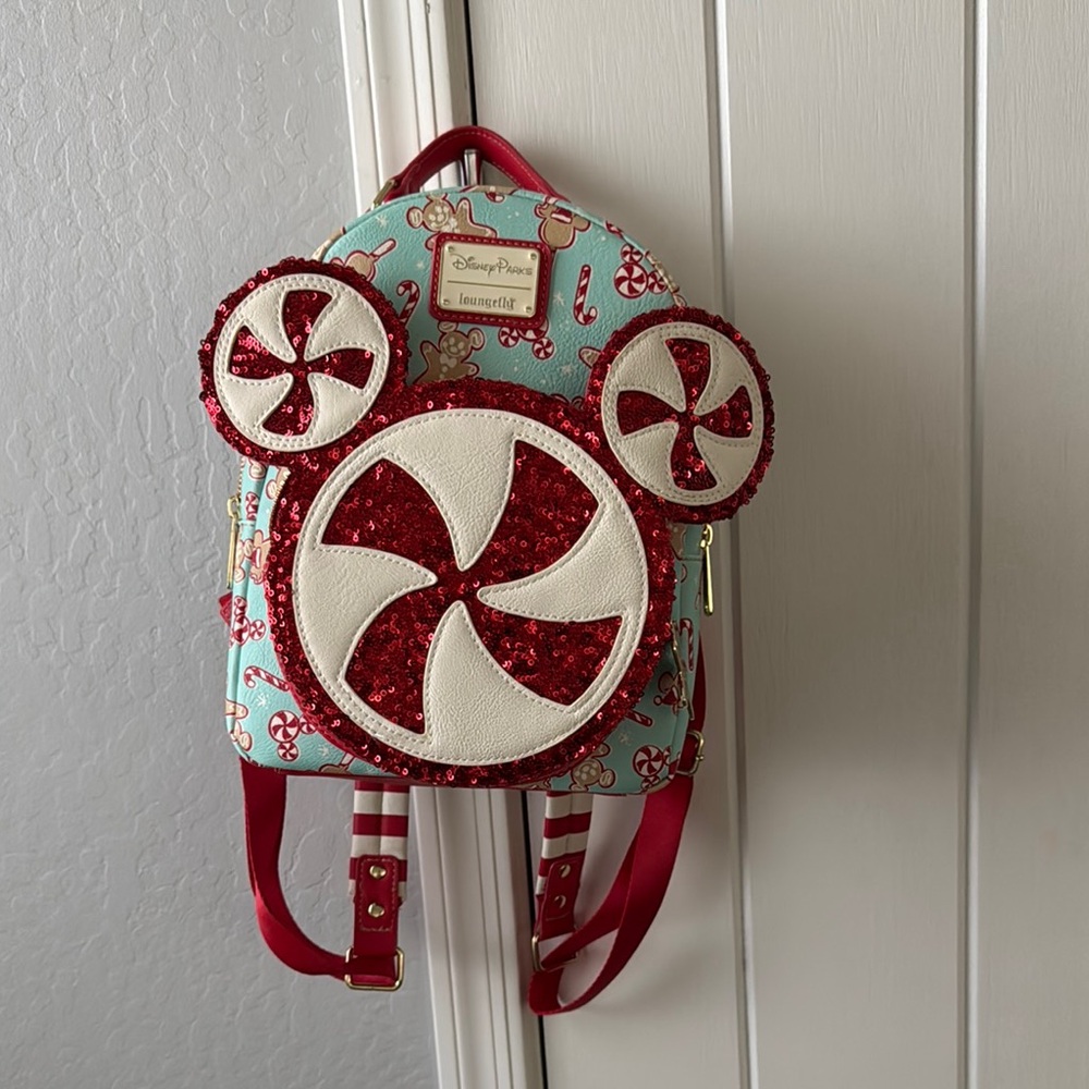 Loungefly Red and White Peppermint Mini Backpack